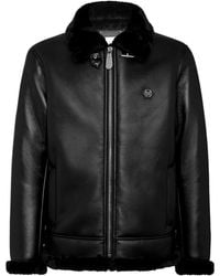 Philipp Plein - Logo-Patch Faux-Leather Bomber Jacket - Lyst