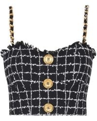 Balmain - Tweed Top With Chain Straps And Buttons - Lyst