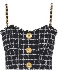 Balmain - Tweed Top Met Kettingbandjes En Knopen - Lyst
