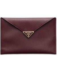Prada - Leren Clutch Met Logo - Lyst