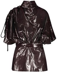 Ellery - High-Neck Metallic-Effect Blouse - Lyst
