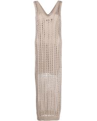 Brunello Cucinelli - Crochet-Knit Sleeveless Midi Dress - Lyst