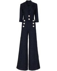 Costarellos - Emilia Crystal-Button Tweed Jumpsuit - Lyst