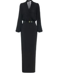 Elisabetta Franchi - Vestido largo de crepé con cinturón - Lyst