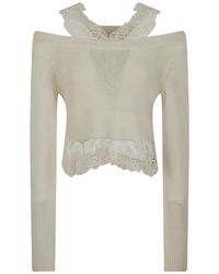 Ermanno Scervino - Lace-Trim Off-Shoulder Sweater - Lyst