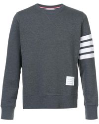 Thom Browne Pullover Sweatshirt With Engineered 4-bar Stripe - Gray
