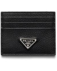 Prada - Schwarzes Kreditkartenetui Aus Leder Mit Dreieckslogo - Lyst
