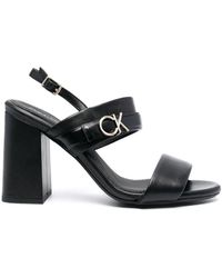 Calvin Klein - 100mm Logo-plaque Leather Sandals - Lyst