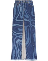 Emilio Pucci - Marmo-print Denim Skirt - Lyst