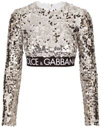 Dolce & Gabbana - Top In Paillettes Con Elastico Logato - Lyst