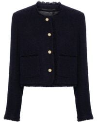 Miu Miu - Collarless Cropped Tweed Jacket - Lyst