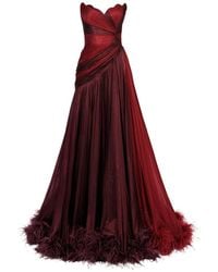 IRIS SERBAN - Giselle Strapless Maxi-Jurk Met Veren - Lyst