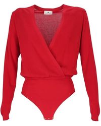 Elisabetta Franchi - Ribbed-Knit Wrap-Front Bodysuit - Lyst