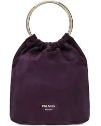 Prada - Medium Ring-Handle Suede Bucket Bag - Lyst