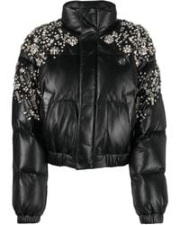 Philipp Plein - Doudoune En Cuir À Ornements En Cristal - Lyst
