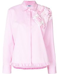 MSGM Chemise rayée à appliqués fleurs - Rose