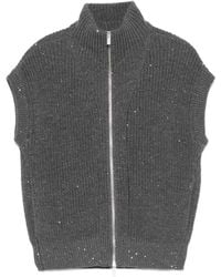 Peserico - Sequin-Embellished Ribbed Sleeveless Cardigan - Lyst