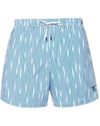 Corneliani - Logo-embroidered Striped Swim Shorts - Lyst