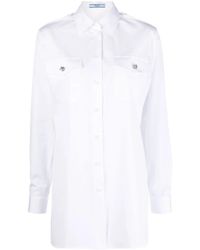 Prada - Katoenen Blouse Met Kristallen Knoop - Lyst