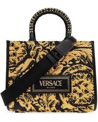 Versace - Small Barocco Athena Raffia Tote Bag - Lyst