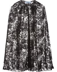 Prada Peony Motif Lace Cape - Black