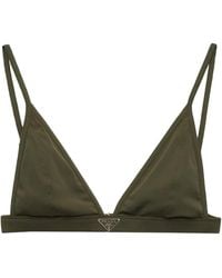 Prada - Triangle-Logo Ribbed Bikini Top - Lyst