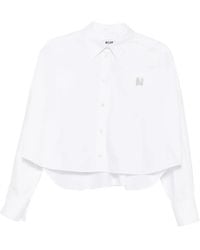 MSGM - Cropped-T-Shirt Mit Strass-Logo - Lyst