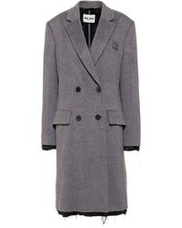 Miu Miu - Logo-embroidered Double-breasted Coat - Lyst