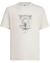 Brunello Cucinelli - Cotton Jersey Crew Neck T-Shirt With Print - Lyst