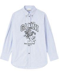 Ganni - Striped Printed Logo Shirt - Lyst