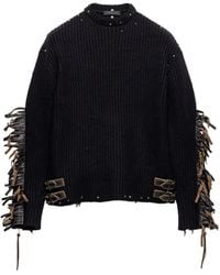 Prada - Wool Crew-Neck Sweater With Fringe And Studs - Lyst