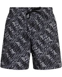 Emporio Armani - Logo-Print Drawstring Swim Shorts - Lyst