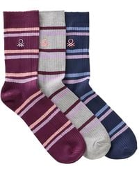 Benetton - Logo-Embroidered Striped Socks Pack (Set Of Three) - Lyst