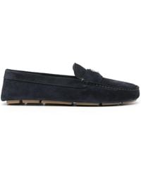 Prada - Wildleder-Loafer Mit Emailliertem Triangel-Logo - Lyst