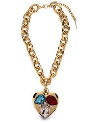 Alessandra Rich - Heart-Pendant Crystal-Embellished Necklace - Lyst