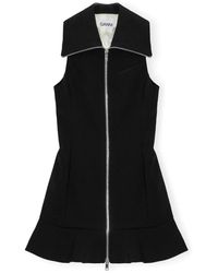 Ganni - Zip-Up Crepe Mini Dress - Lyst