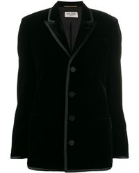 Saint Laurent Velvet Shoulder Pads Blazer - Black