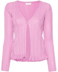 Liu Jo - Metallic Ribbed Ruffled Cardigan - Lyst