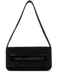 Karl Lagerfeld - Ikon K Medium Flap Suede Shoulder Bag - Lyst