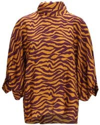 Kristina Ti - Zebra-Print High-Neck Blouse - Lyst
