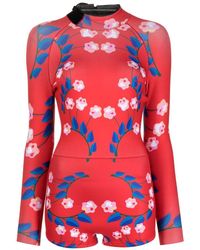 Cynthia Rowley - Floral-print Long-sleeve Swimsuit - Lyst