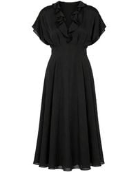 Alberta Ferretti - Ruffled V-Neck Midi Dress - Lyst