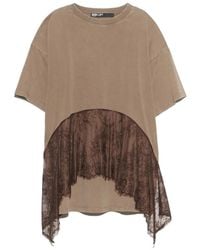 Bimba Y Lola - T-Shirt En Dentelle Taupe Clair À Volants - Lyst