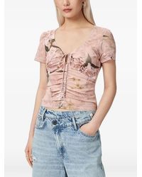 AllSaints - Floral-Print Ruched Slim Fit T-Shirt - Lyst