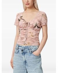 AllSaints - Floral-Print Ruched Slim Fit T-Shirt - Lyst
