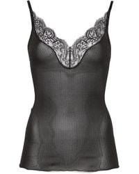 Saint Laurent - Geribbelde Top Met Kanten Afwerking - Lyst