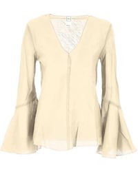 120% Lino - Flared-Sleeve V-Neck Blouse - Lyst