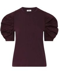 Liu Jo - Bi-Material T-Shirt With Puff Sleeves - Lyst