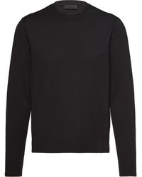 Prada Embroidered Logo Long-sleeve T-shirt - Black