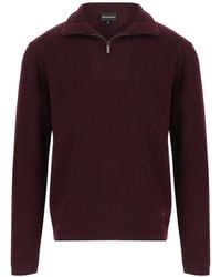Emporio Armani - Polo En Maille Côtelée À Col Zippé - Lyst